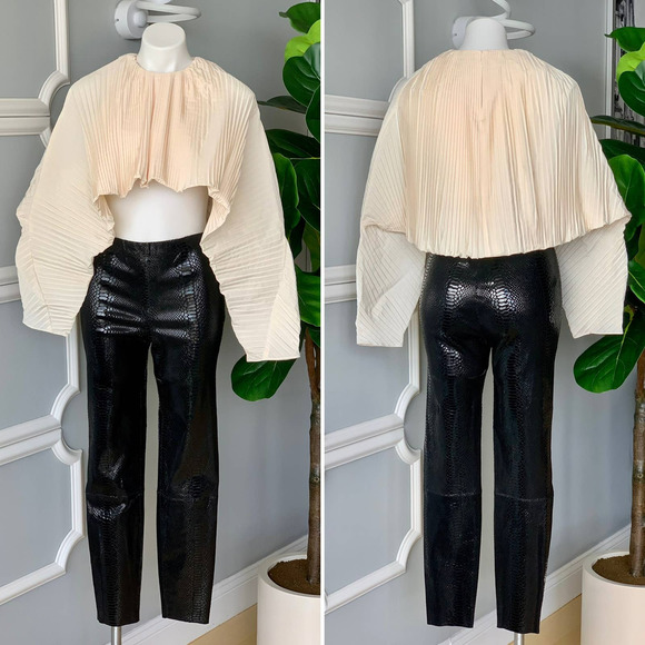 GIA Studios Plissé Taffeta Cropped Cape Top in Ivory Size Medium - Picture 9 of 12